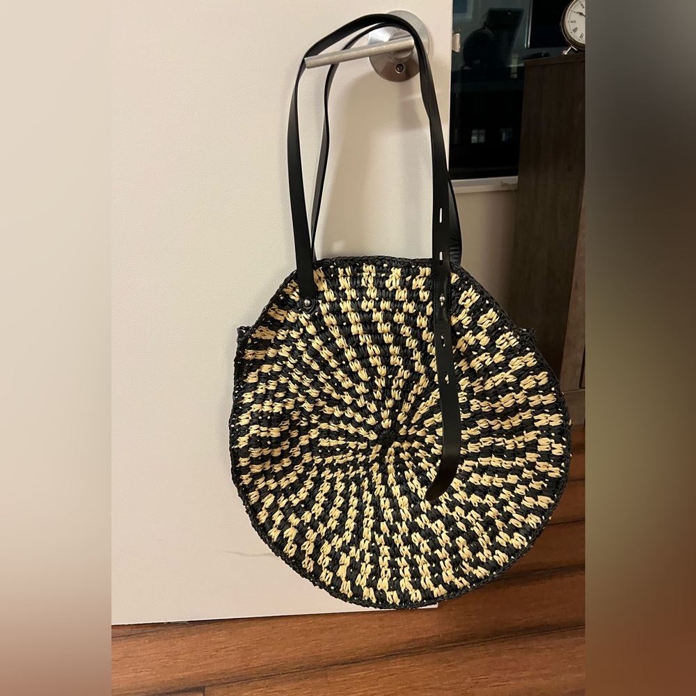 Rebecca mink off straw circular tote
